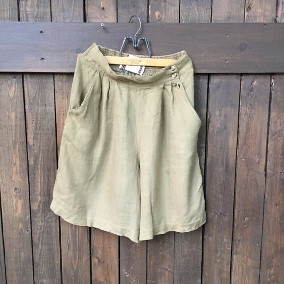 High Waist Khaki Bermuda Shorts Size S || Linen Shorts - Picture 10 of 10